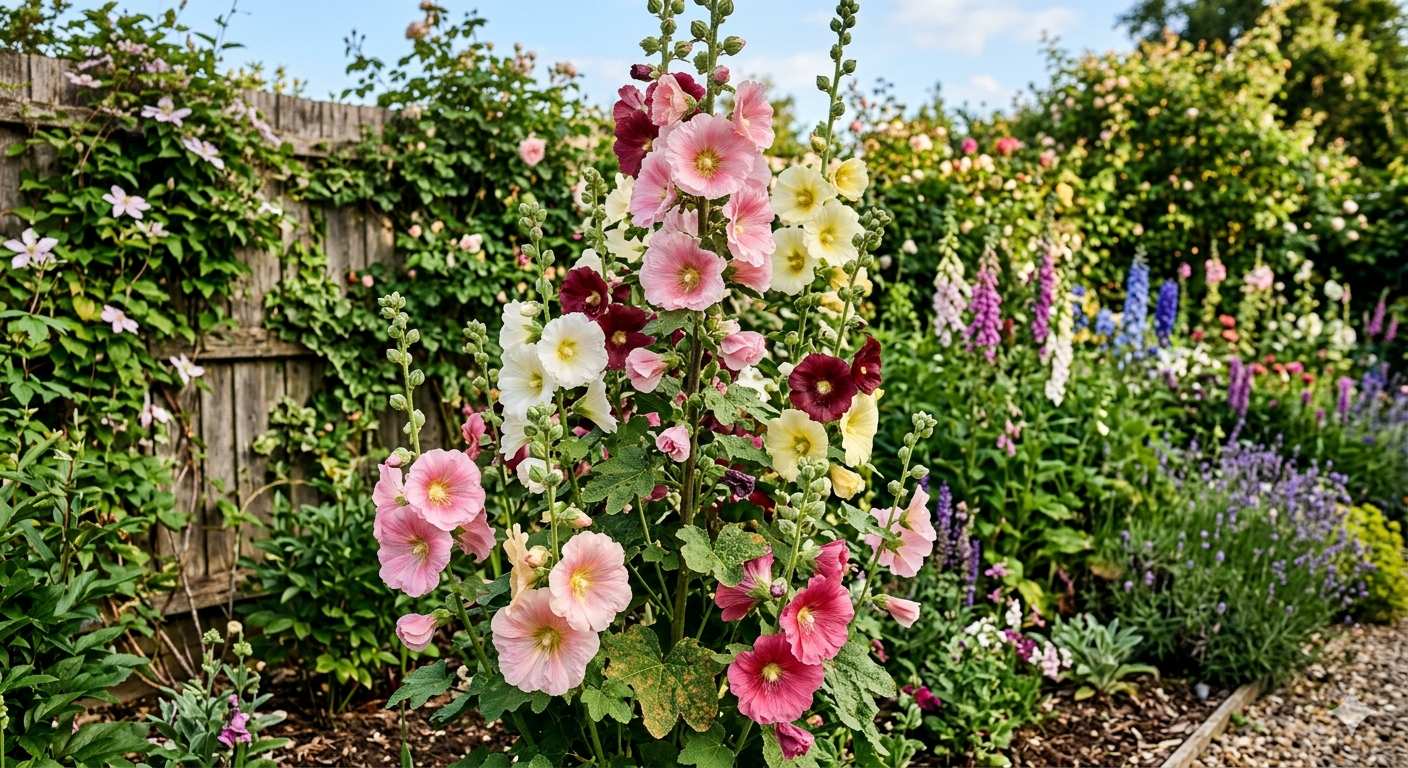 3 Alcea rosea 'Indian Spring' Starter Hollyhock Perennials. Single and Semi-Double Multicolored Blooms. Love Sun.