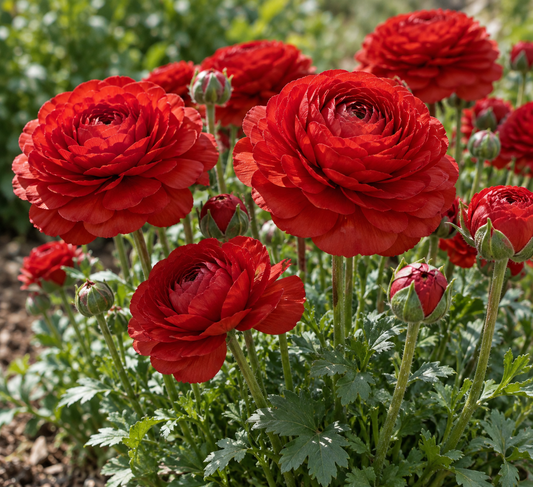 20 Ranunculus Aviv 'Red' Perennial Bulbs. Velvety Red Blooms. Love Sun. Critter Resistant.