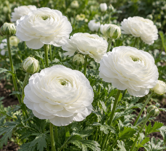 20 Ranunculus Aviv 'White' Perennial Bulbs. Pure Elegance. Butterfly Friendly, Sun Lover, Critter Resistant, Adds Cheer!